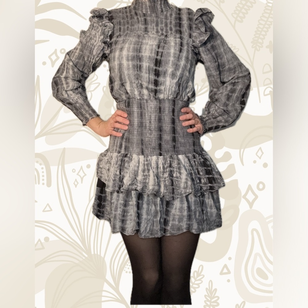 English Factory Women's Gray Ruffled Smocked Dress